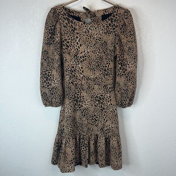 NWT MAEVE for Anthropologie Knit Cut-Out Mini Dress Brown Motif Size 2 - Picture 2 of 15